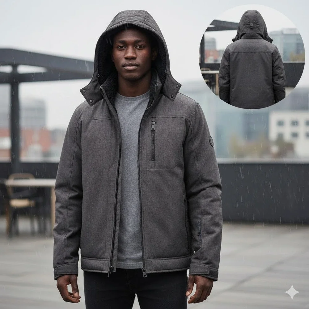 Nautica Performance Hooded Jacket Men S Water Resistant Wind Resistant Dark Gray